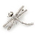 Clear Crystal 'Dragonfly With Simulated Pearl' Brooch In Silver Plated Metal - 6cm Length - view 3