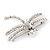 Clear Crystal 'Dragonfly With Simulated Pearl' Brooch In Silver Plated Metal - 6cm Length - view 5