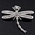 Clear Crystal 'Dragonfly With Simulated Pearl' Brooch In Silver Plated Metal - 6cm Length - view 2