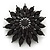 Layered Black Acrylic Floral Brooch In Gun Metal Finish - 5cm Diameter