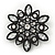 Victorian Style White Acrylic/Clear Crystal Floral Brooch In Black Metal - 4.5cm Diameter