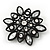 Victorian Style White Acrylic/Clear Crystal Floral Brooch In Black Metal - 4.5cm Diameter - view 2