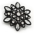 Victorian Style White Acrylic/Clear Crystal Floral Brooch In Black Metal - 4.5cm Diameter - view 3