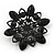 Victorian Style White Acrylic/Clear Crystal Floral Brooch In Black Metal - 4.5cm Diameter - view 4
