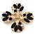 Vintage Black Jewelled Clear Crystal 'Cross' Brooch In Gold Plating - 6.5cm Length - view 6