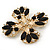 Vintage Black Jewelled Clear Crystal 'Cross' Brooch In Gold Plating - 6.5cm Length - view 2