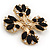 Vintage Black Jewelled Clear Crystal 'Cross' Brooch In Gold Plating - 6.5cm Length - view 4