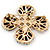 Vintage Black Jewelled Clear Crystal 'Cross' Brooch In Gold Plating - 6.5cm Length - view 5