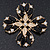 Vintage Black Jewelled Clear Crystal 'Cross' Brooch In Gold Plating - 6.5cm Length - view 3