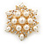 Delicate Simulated Pearl/Crystal Floral Brooch In Gold Plating - 5cm Diameter