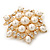 Delicate Simulated Pearl/Crystal Floral Brooch In Gold Plating - 5cm Diameter - view 3
