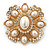 Victorian Style Simulated Pearl/Crystal Bridal Brooch In Gold Plating - 5cm Length - view 3