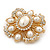 Victorian Style Simulated Pearl/Crystal Bridal Brooch In Gold Plating - 5cm Length - view 4