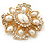 Victorian Style Simulated Pearl/Crystal Bridal Brooch In Gold Plating - 5cm Length - view 5