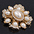 Victorian Style Simulated Pearl/Crystal Bridal Brooch In Gold Plating - 5cm Length - view 2