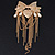 Statement Size Gold Plated Bow and Locket Brooch with Chains and Simulated Pearl Dangles - 18cm Long - view 6