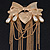 Statement Size Gold Plated Bow and Locket Brooch with Chains and Simulated Pearl Dangles - 18cm Long - view 7