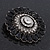 Vintage Black Acrylic Crystal Corsage Brooch In Black Tone Metal - 50mm D - view 7