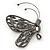 Gigantic Clear Glass Crystal 'Butterfly' Brooch In Gun Metal -  9cm Length - view 3