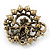 Ice Clear Diamante Corsage Brooch In Antique Gold Metal - 5cm Diameter - view 3