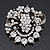 Ice Clear Diamante Corsage Brooch In Antique Gold Metal - 5cm Diameter - view 4
