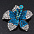 Stunning Teal Blue/Clear Diamante Flower Brooch In Gun Metal Finish - 5cm Diameter - view 2