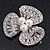 Fancy Diamante Simulated Pearl Brooch In Silver Plating - 4cm Diameter - view 5
