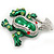 Funky Green Enamel Frog With Crystal Umbrella Brooch In Silver Plating - 5cm Length - view 4