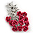 Pink 'Bunch Of Roses' Diamante Brooch In Silver Plating - 6.5cm Length - view 6
