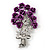 Violet 'Bunch Of Roses' Diamante Brooch In Silver Plating - 6.5cm Length