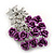 Violet 'Bunch Of Roses' Diamante Brooch In Silver Plating - 6.5cm Length - view 3