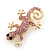 Small Light Pink Crystal 'Lizard' Brooch In Gold Plating - 3.5cm Length - view 4