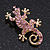 Small Light Pink Crystal 'Lizard' Brooch In Gold Plating - 3.5cm Length - view 2