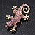 Small Light Pink Crystal 'Lizard' Brooch In Gold Plating - 3.5cm Length - view 3