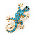 Small Light Blue Crystal 'Lizard' Brooch In Gold Plating - 3.5cm Length - view 2