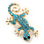 Small Light Blue Crystal 'Lizard' Brooch In Gold Plating - 3.5cm Length - view 4