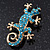 Small Light Blue Crystal 'Lizard' Brooch In Gold Plating - 3.5cm Length