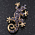 Small Violet Crystal 'Lizard' Brooch In Gold Plating - 3.5cm Length - view 2
