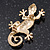 Small Violet Crystal 'Lizard' Brooch In Gold Plating - 3.5cm Length - view 4