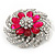 Magenta/Clear Diamante Flower Scarf Pin Brooch In Silver Plating - 5.5cm Diameter - view 5