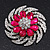 Magenta/Clear Diamante Flower Scarf Pin Brooch In Silver Plating - 5.5cm Diameter - view 2