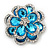 Clear/Azure Blue Diamante 'Flower' Corsage Brooch In Silver Plating - 4cm Diameter
