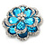 Clear/Azure Blue Diamante 'Flower' Corsage Brooch In Silver Plating - 4cm Diameter - view 4