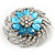 Light Blue/Clear Diamante Flower Scarf Pin Brooch In Silver Plating - 5.5cm Diameter - view 8