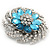 Light Blue/Clear Diamante Flower Scarf Pin Brooch In Silver Plating - 5.5cm Diameter - view 6