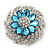 Light Blue/Clear Diamante Flower Scarf Pin Brooch In Silver Plating - 5.5cm Diameter - view 2