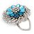 Light Blue/Clear Diamante Flower Scarf Pin Brooch In Silver Plating - 5.5cm Diameter - view 7
