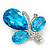 Aqua/Clear Glass Crystal Asymmetrical 'Butterfly' Brooch In Silver Plating - view 2