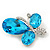 Aqua/Clear Glass Crystal Asymmetrical 'Butterfly' Brooch In Silver Plating - view 4