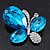 Aqua/Clear Glass Crystal Asymmetrical 'Butterfly' Brooch In Silver Plating
